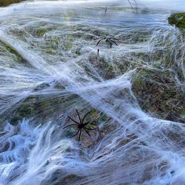 Imagem de Teia de Aranha C/ 4 Aranhas de Plástico Branca ou Preta 2mts