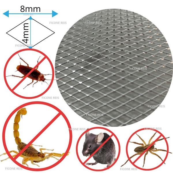 Imagem de Tela Alumínio 10cm x 100cm Anti Escorpião, Barata e Rato para Ralo, Máquina e Fogão