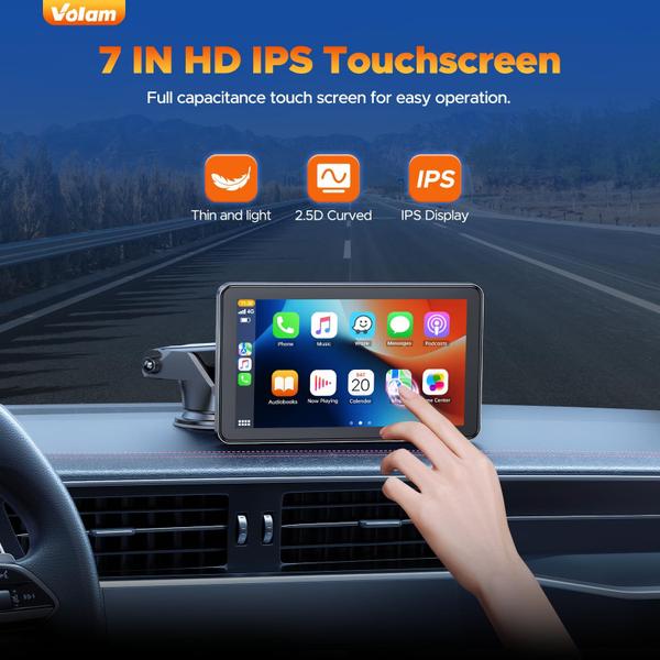 Imagem de Tela Carplay Volam 7" HD Wireless para carro com navegação GPS