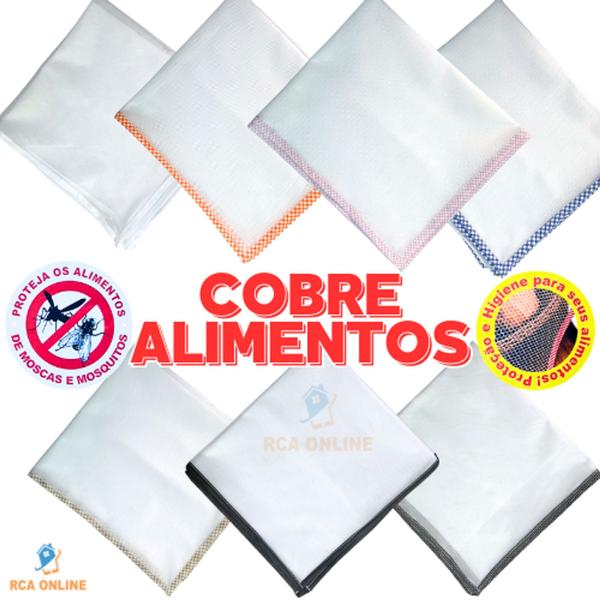 Imagem de Tela cobre alimentos protetor anti mosquitos com detalhe em viés colorido 1 unidade 70x125cm