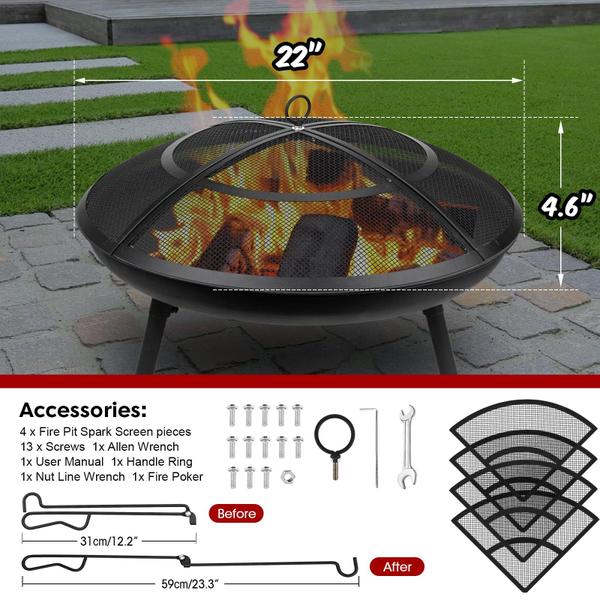 Imagem de Tela de ignição Fire Pit Hydream 56 cm ao ar livre com alça e pôquer