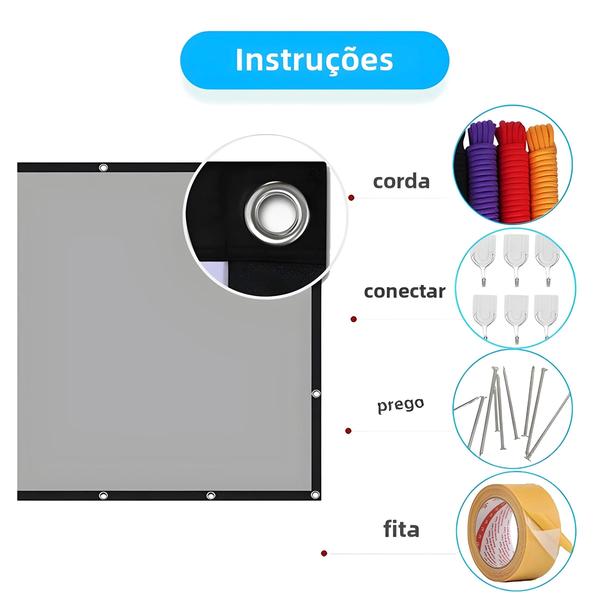 Imagem de Tela De Projetor Portátil Cinza De Metal De 60-133 Polegadas Anti-luz 16:9 Com Borda Preta E Furos