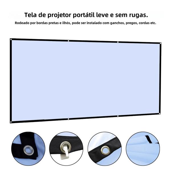 Tela de Projetor Portátil Leve - 60 a 150 Polegadas - Projeção Frontal e Traseira Imagem de Tela de Projetor Portátil Leve - 60 a 150 Polegadas - Projeção Frontal e Traseira