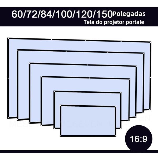 Tela de Projetor Portátil Leve - 60 a 150 Polegadas - Projeção Frontal e Traseira Imagem de Tela de Projetor Portátil Leve - 60 a 150 Polegadas - Projeção Frontal e Traseira