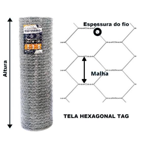 Imagem de TELA HEXAGONAL GALINHEIRO TAG MALHA 2" FIO BWG 18 (1,24mm) RL 25X1,5m