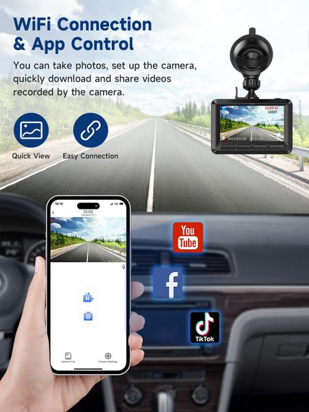 Imagem de Tela IPS Dash Cam Truklim FHD 1080P WiFi de 2,45 polegadas