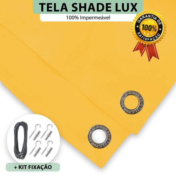 Imagem de Tela Lona Amarela 3.5x3 Metros Sombreamento Impermeável Shade Lux + Kit