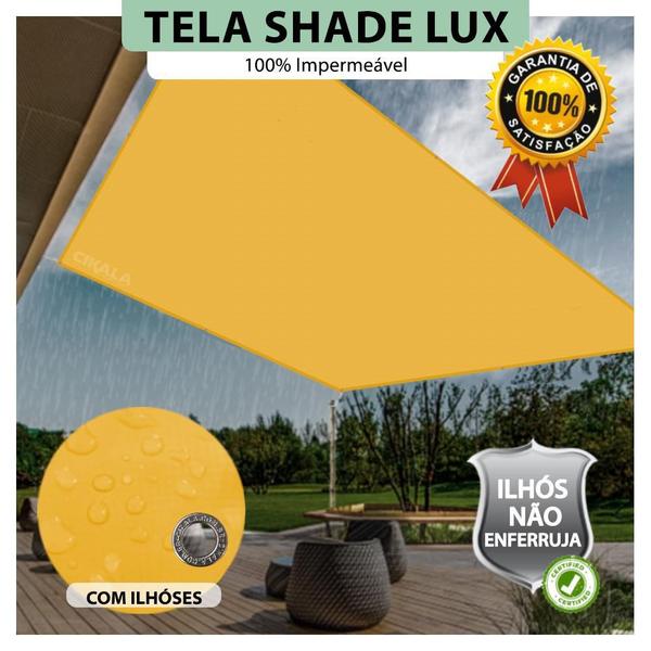 Imagem de Tela Lona Amarela 4x3 Metros Sombreamento Impermeável Shade Lux + Kit