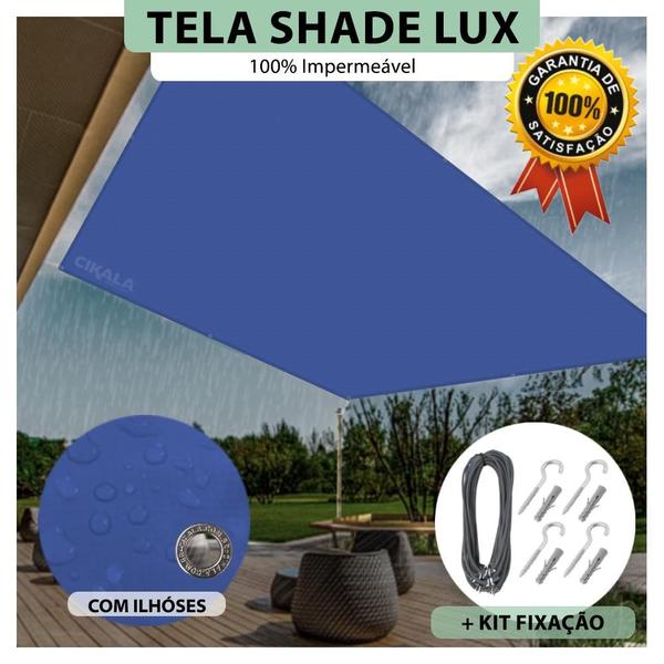 Imagem de Tela Lona Azul 3x2 Metros Sombreamento Impermeável Shade Lux + Kit