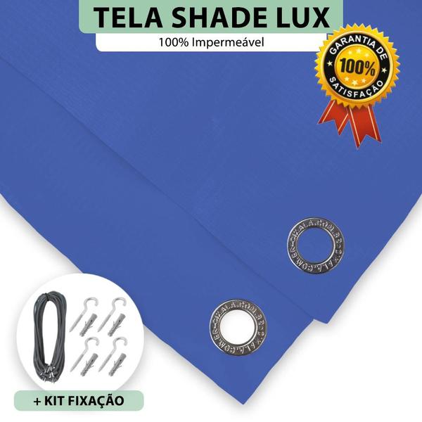 Imagem de Tela Lona Azul 6x4 Metros Sombreamento Impermeável Shade Lux + Kit