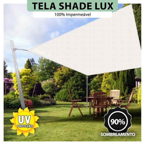 Imagem de Tela Lona Branca 2.5x2.5 Metros Sombreamento Impermeável Shade Lux + Kit