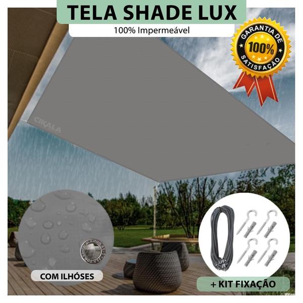 Imagem de Tela Lona Cinza 2x1 Metros Sombreamento Impermeável Shade Lux + Kit