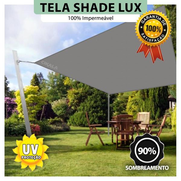 Imagem de Tela Lona Cinza 6x5 Metros Sombreamento Impermeável Shade Lux + Kit