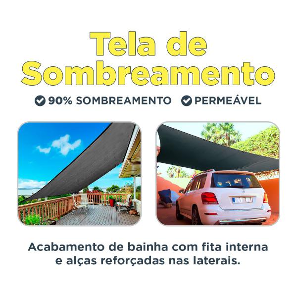 Imagem de Tela Lona Preta 90% 5x8 Acabamento Bainha Shade Proteção