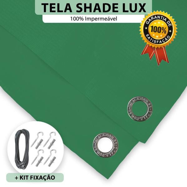 Imagem de Tela Lona Verde 2x2 Metros Sombreamento Impermeável Shade Lux + Kit