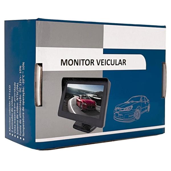 Imagem de TELA MONITOR AUTOMOTIVO COLORIDO VEICULAR 4.3 LCD Entrada Vídeo Camera de Ré / Frontal - LELONG