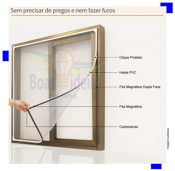 Imagem de Tela Mosquiteira Magnética Ajustável Para Janelas - 130x160cm Frame Cor Branca, Tela Cor Cinza