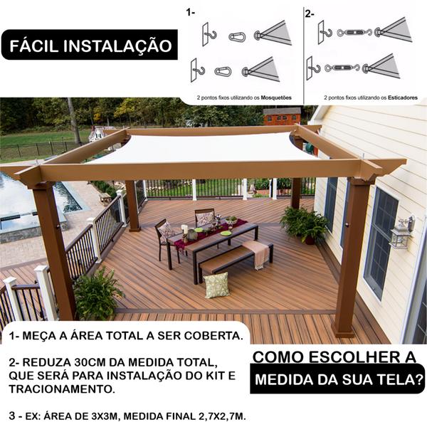 Imagem de Tela Shade 3x3 Toldo Sombreamento Lona Sombrite Proteção Uv Cobertura Piscina Garagem Sombra