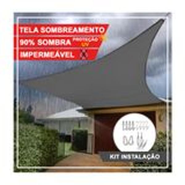 Imagem de Tela Shade Impermeável Toldo Sombreamento Cor Cinza 4x3 Metros + Kit De Instalação