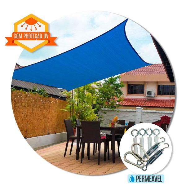 Imagem de Tela Shade Sombrite 90% 4x4m Azul com Bainha Ilhós e Kit