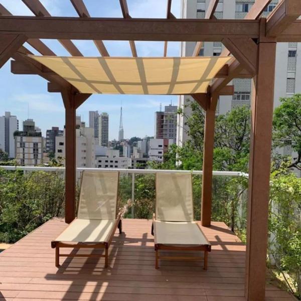 Imagem de Tela Solar Sombra Piscina 5x5 Quadrada Areia +Kit Instalação