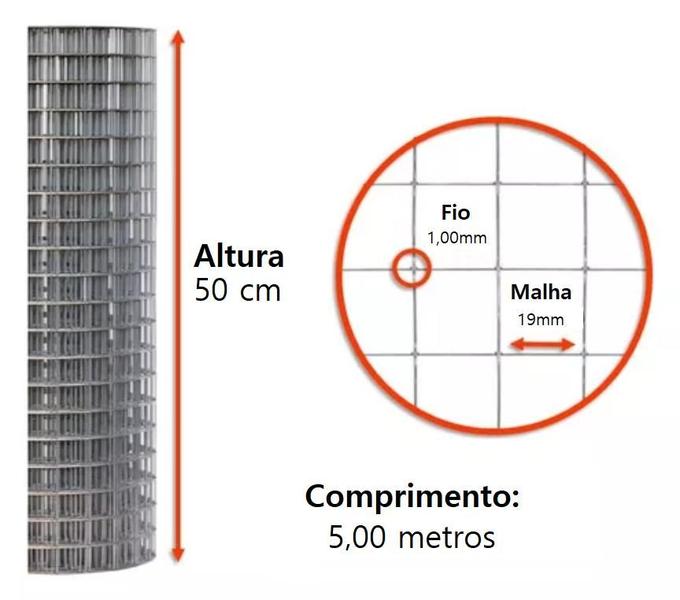 Imagem de Tela Soldada Galv 19mm Portões Pets Jardim 5m X 0,50m