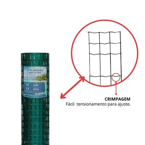 Imagem de Tela Soldada PVC Verde Malha 5x10 1.0M X 25M FIO 2,5mm BWG 13 Algom