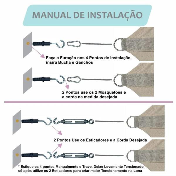 Imagem de Tela Sombreamento Solar Shade 3x2m Azul Com Kit Instalação Fácil Instalação Permeável Sombra