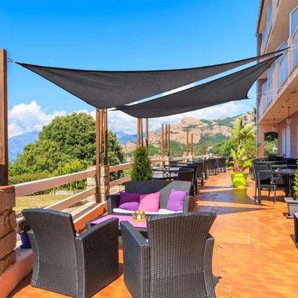 Tela Sombreamento Triangular Cinza 3x3x3 Mts +Kit Instalação - Têxtil Sauter Imagem de Tela Sombreamento Triangular Cinza 3x3x3 Mts +Kit Instalação