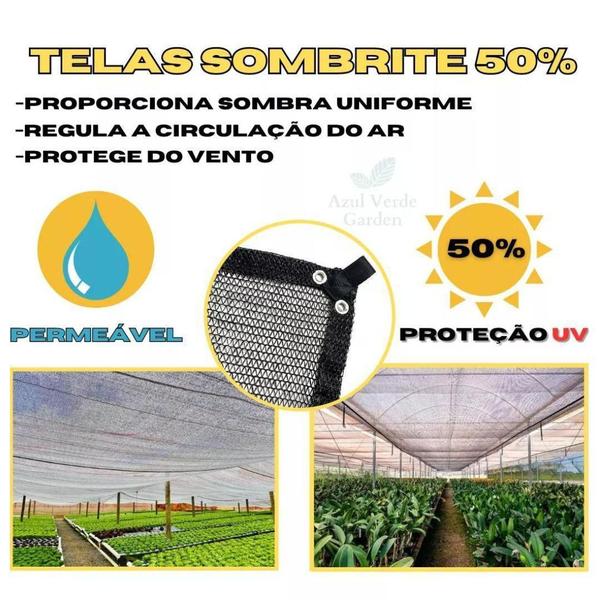 Imagem de Tela Sombrite Hortas E Estufas 50% Preto 2X2 Bainha E Ilhós