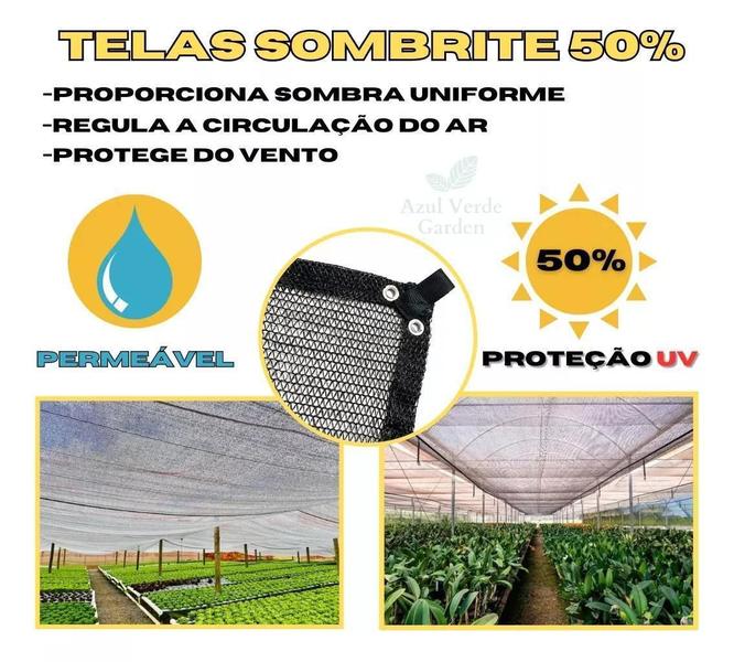 Imagem de Tela Sombrite Hortas/Estufas 50% Preto 2X4 Bainha/Ilhós