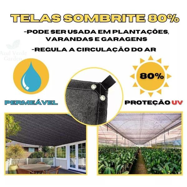 Imagem de Tela Sombrite Toldo Lona 80% Preto 4X2 Acabamento E Alças