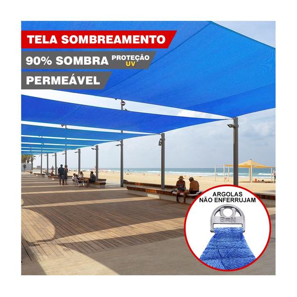 Imagem de Tela Toldo Sombreamento 90% Cor Azul Cobertura Decorativa 5x3 Metros