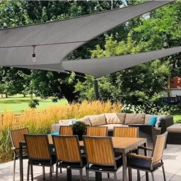 Tela Toldo Sombreamento Cinza Triangular 3,6 Mts + Kit Instalação - Têxtil Sauter Imagem de Tela Toldo Sombreamento Cinza Triangular 3,6 Mts + Kit Instalação