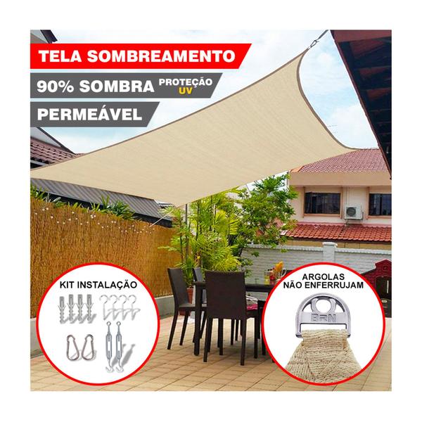 Imagem de Tela Toldo Sombreamento Cor Areia 3x3 Metros + Kit De Instalação