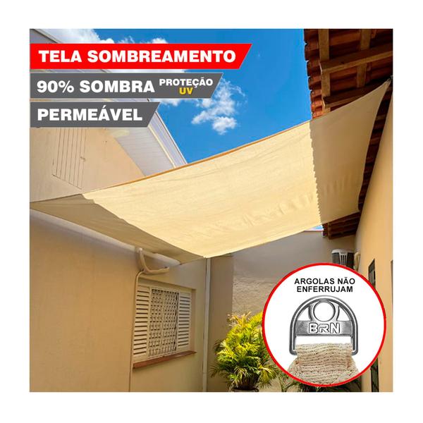 Imagem de Tela Toldo Sombreamento Cor Areia 4x4 Metros + Kit De Instalação