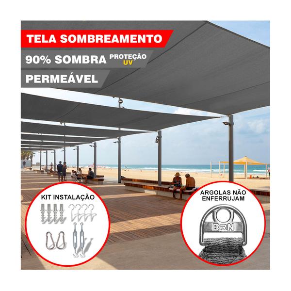 Imagem de Tela Toldo Sombreamento Cor Cinza 3x2 Metros + Kit De Instalação