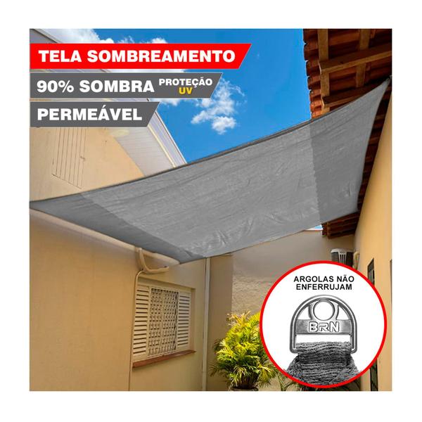 Imagem de Tela Toldo Sombreamento Cor Cinza 3x2,5 Metros + Kit De Instalação