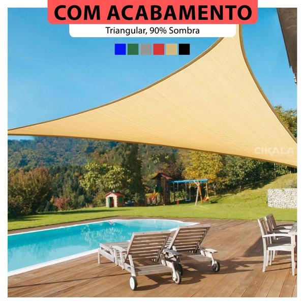 Imagem de Tela Triangular Areia 5.6x4x4 Metros para Sombreamento com Argolas para Fixação 200 g/m2 Decorativo Multiuso