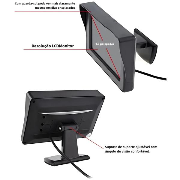 Imagem de Tela Universal para Carro de 4,3 Polegadas com Imagem de Ré em Alta Definição