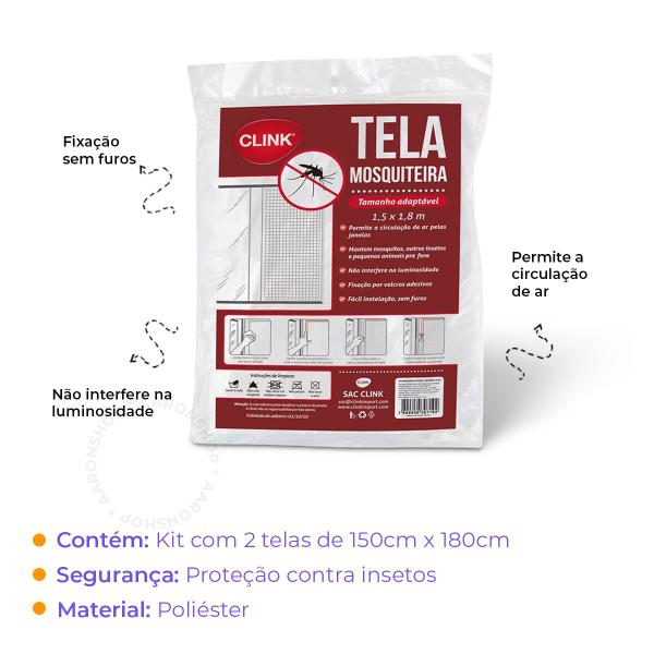 Imagem de Telas Mosquiteiro Poliéster 150x180cm Clink 2 Unidades para Proteção