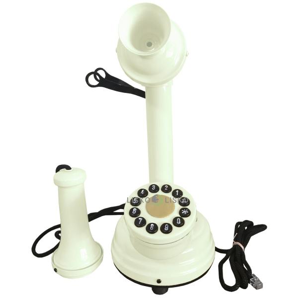 Imagem de Telefone Antigo Retrô Castiçal em Madeira e Metal Branco