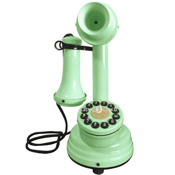 Imagem de Telefone Antigo Retrô Castiçal em Madeira e Metal Verde