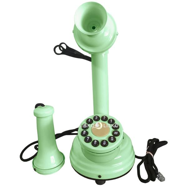 Imagem de Telefone Antigo Retrô Castiçal em Madeira e Metal Verde