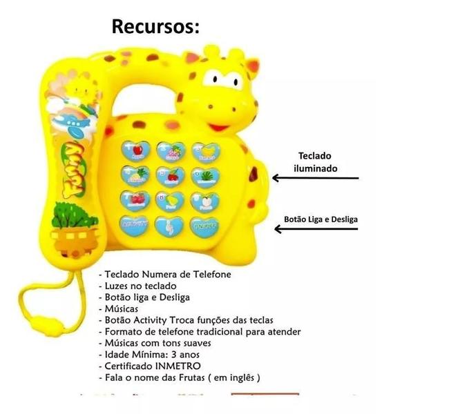 Imagem de Telefone Infantil Girafa Brinquedo Educativo Musical