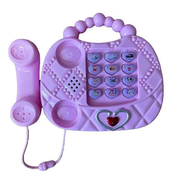 Imagem de Telefone Musical Infantil Brinquedo Educativo Luzes e Som Rosa