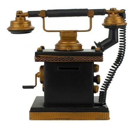 Imagem de Telefone Preto Antigo Cofrinho 23x12.5x23cm Estilo Vintage