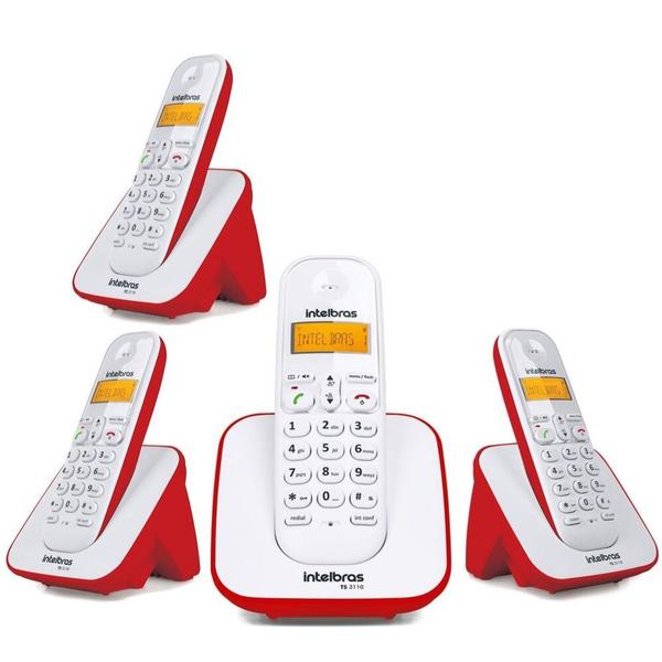 Imagem de Telefone Sem Fio 3 Ramal Adicional ID Bina TS 3110 Intelbras