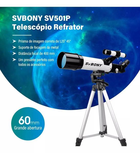 Imagem de Telescópio Astronômico Com Abertura De 60 mm Para Adultos e Crianças Refrator Portátil Com Óptica Multi-revestida Interlar Observação Terrestre