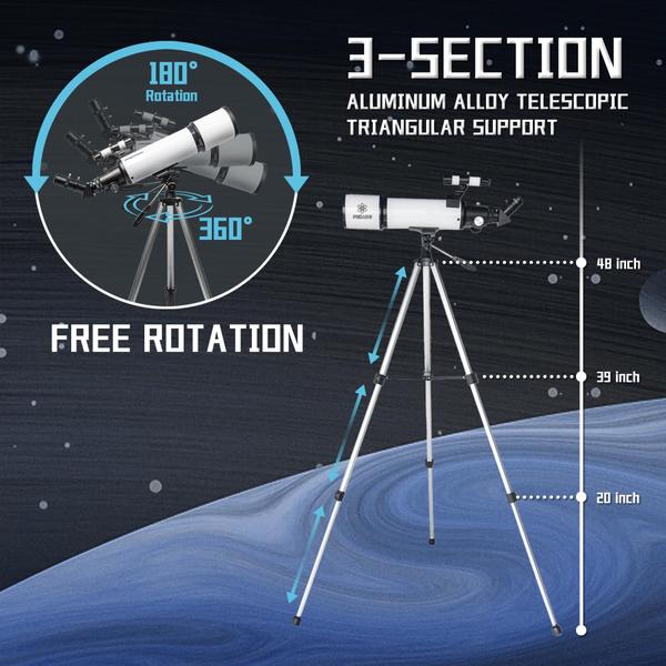 Imagem de Telescópio astronômico HEXEUM 80 mm, abertura de 600 mm com suporte AZ